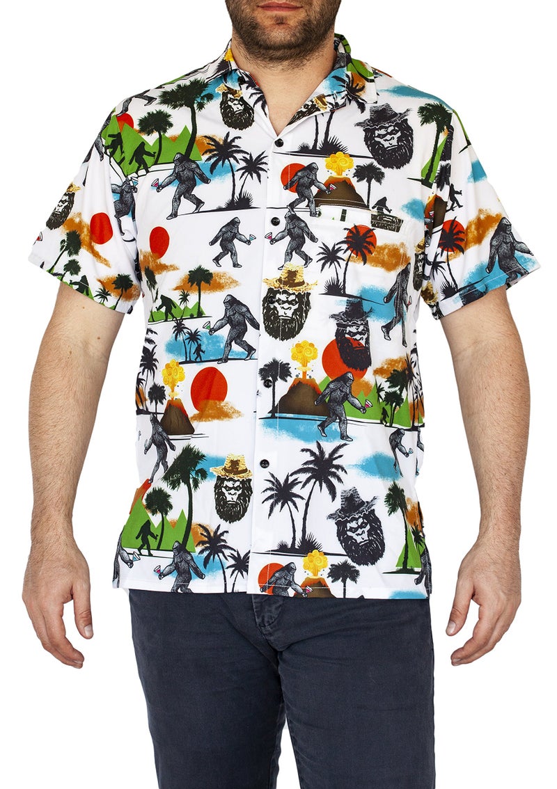 Funny Guy Mugs Mens Bigfoot Hawaiian Print Button Down Short Sleeve Shirt, Large - Image 4